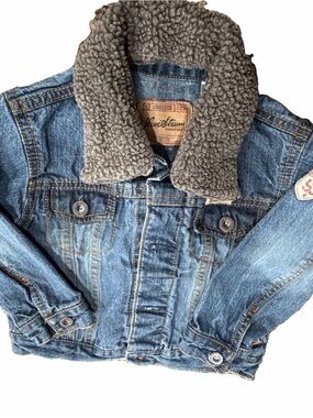 Levi's Blue Denim Kids Jacket with Gray Sherpa Collar